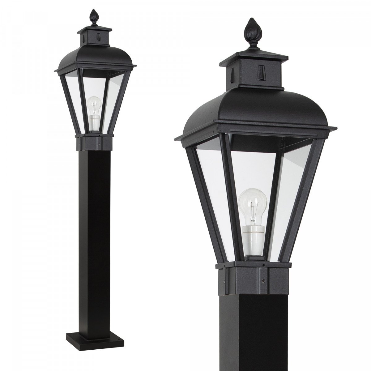 Schwarze klassische Gartenlampe quadratisch Aluminium